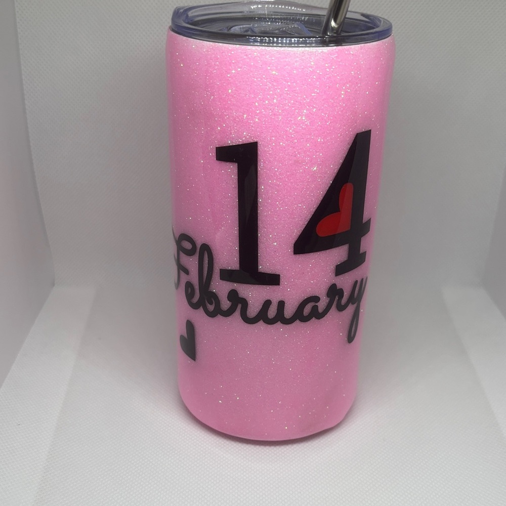 Pink February 14 Tumbler with StrawI Love U stainless Steel Tumbler.